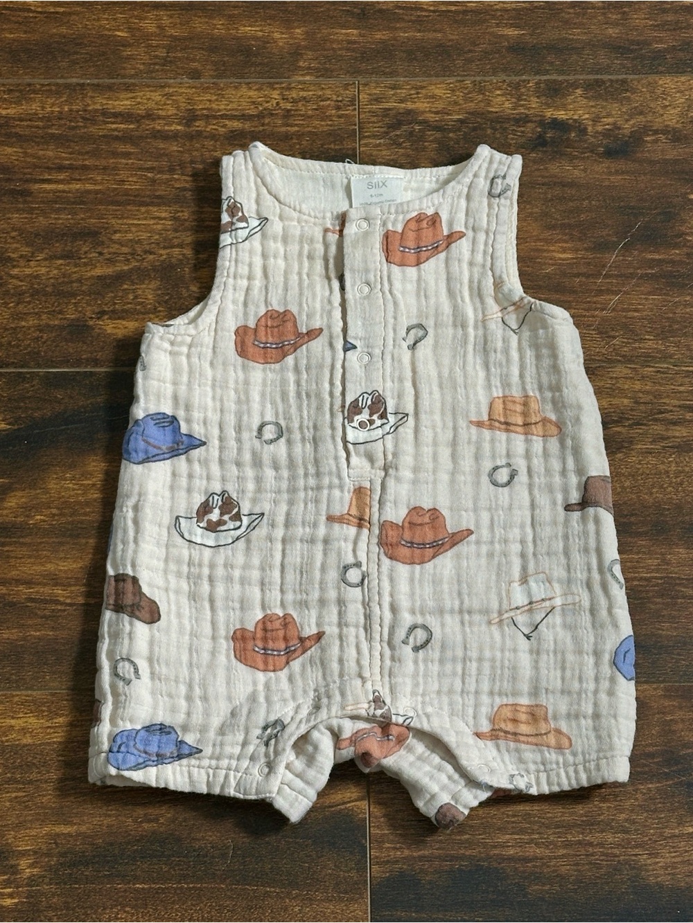 🤠 SIIX Western Organic Cotton Muslin Cowboy Romper 8-12M